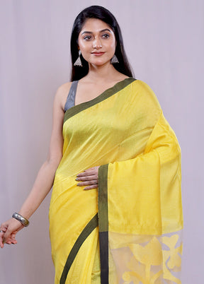 Yellow Linen Silk Saree With Blouse Piece - Indian Silk House Agencies