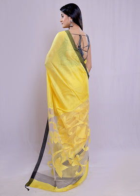 Yellow Linen Silk Saree With Blouse Piece - Indian Silk House Agencies