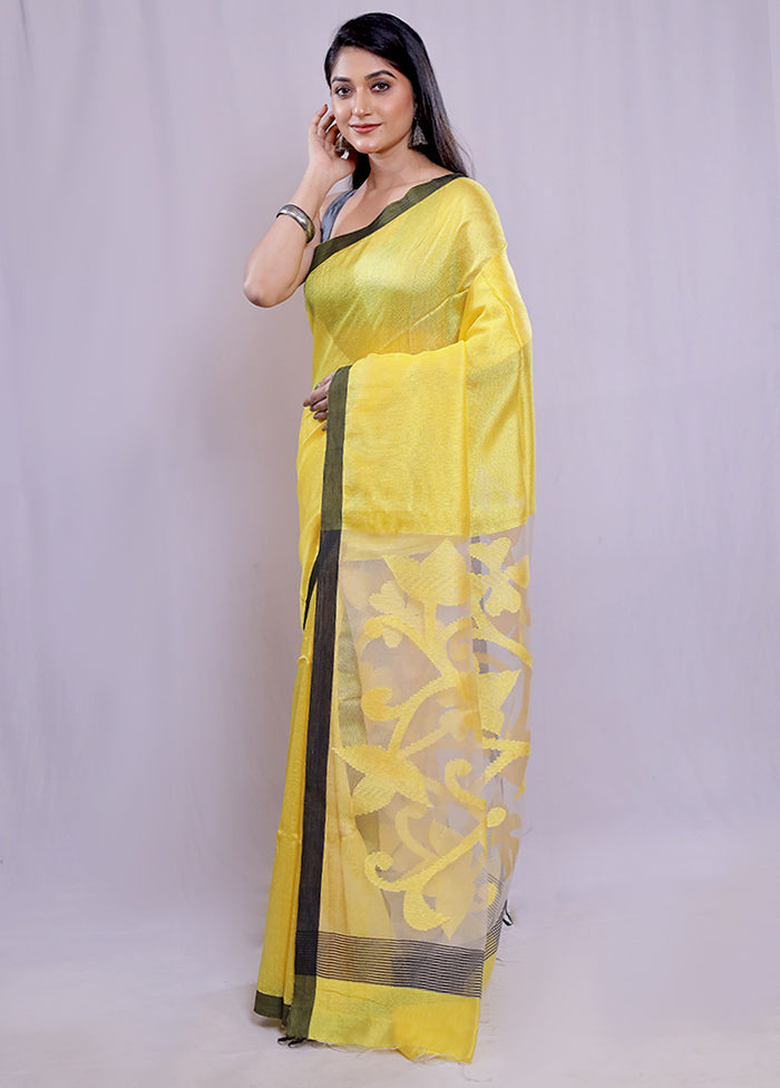 Yellow Linen Silk Saree With Blouse Piece - Indian Silk House Agencies