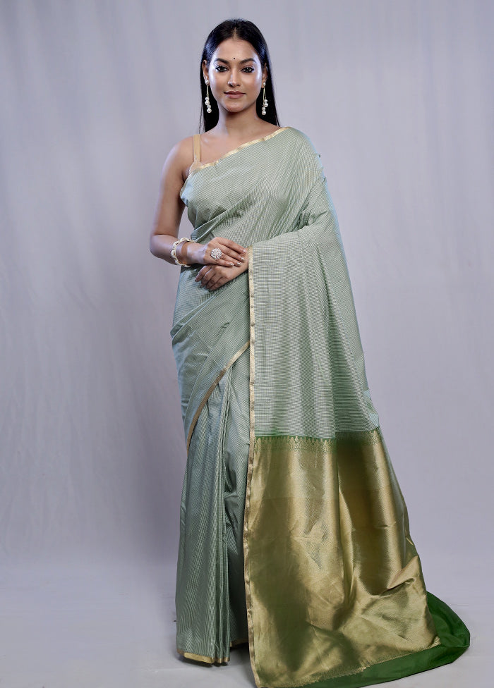 Green Kanjivaram Silk Saree With Blouse Piece - Indian Silk House Agencies