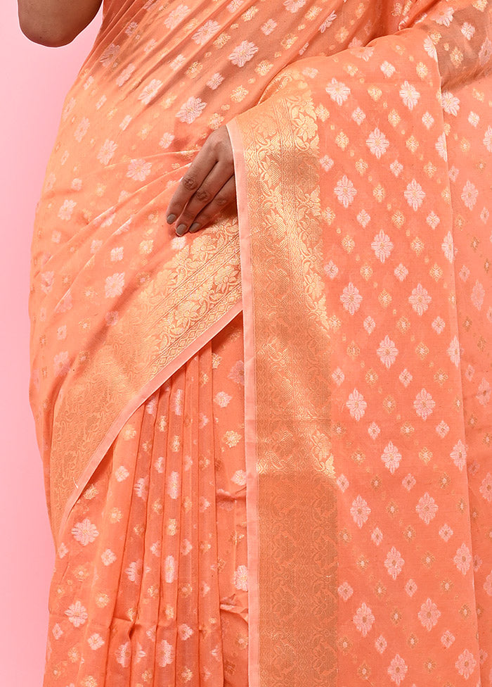 Peach Cotton Saree With Blouse Piece - Indian Silk House Agencies