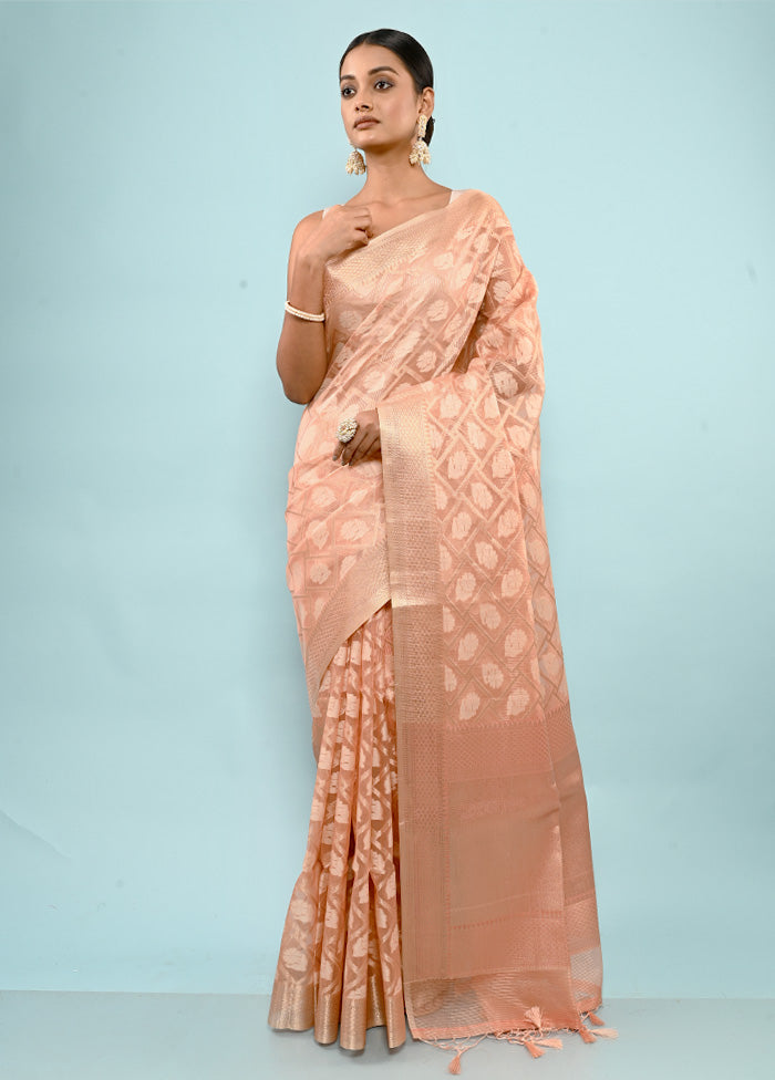 Peach Tissue Silk Saree With Blouse Piece - Indian Silk House Agencies
