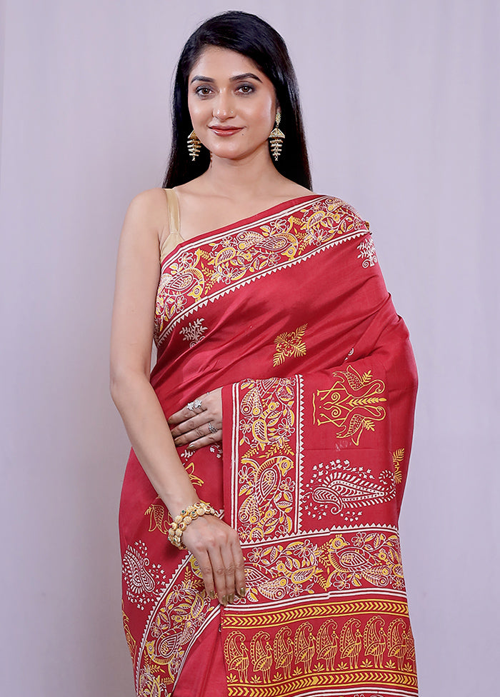 Pink Printed Pure Silk Saree With Blouse Piece - Indian Silk House Agencies