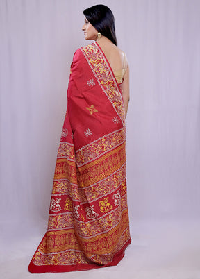 Pink Printed Pure Silk Saree With Blouse Piece - Indian Silk House Agencies