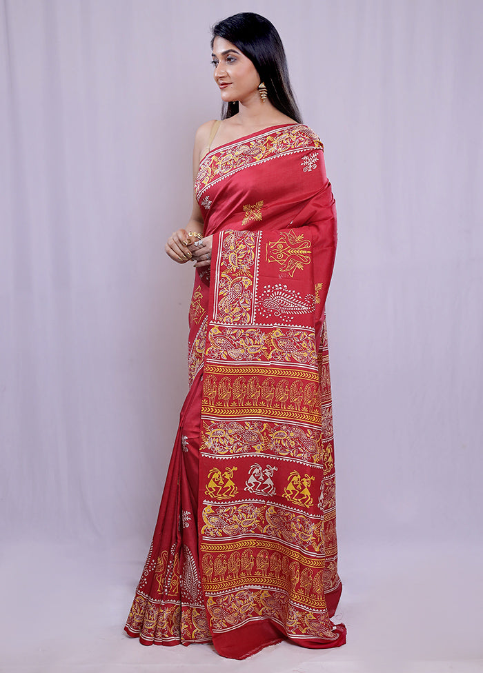 Pink Printed Pure Silk Saree With Blouse Piece - Indian Silk House Agencies