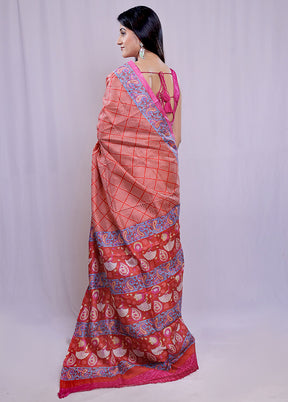 Rust Printed Pure Silk Saree With Blouse Piece - Indian Silk House Agencies