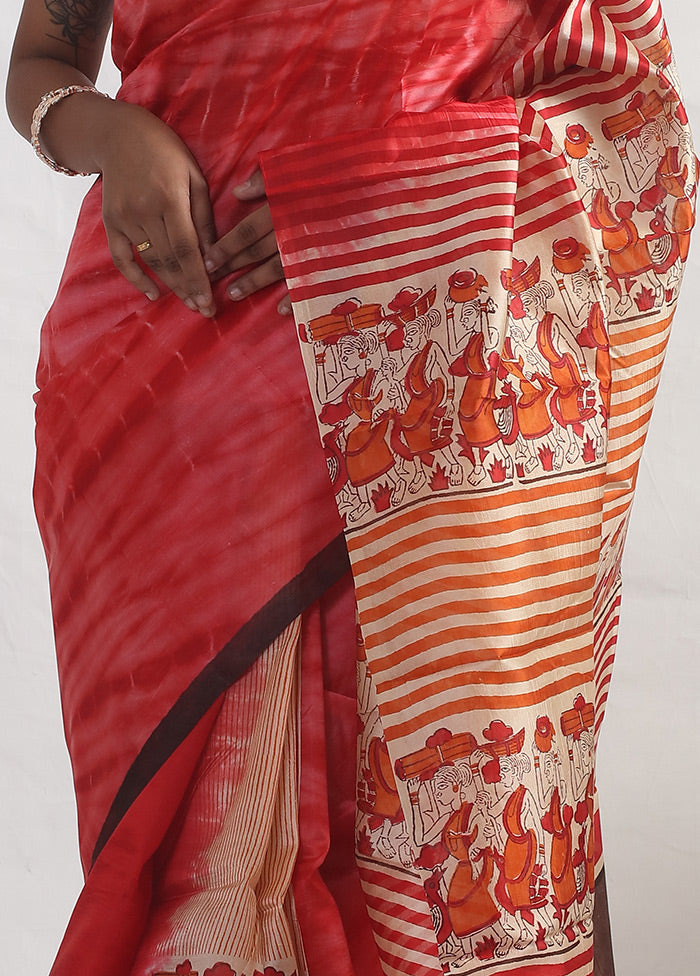 Pink Printed Pure Silk Saree With Blouse Piece - Indian Silk House Agencies