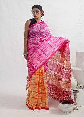 Pink Printed Pure Silk Saree With Blouse Piece - Indian Silk House Agencies