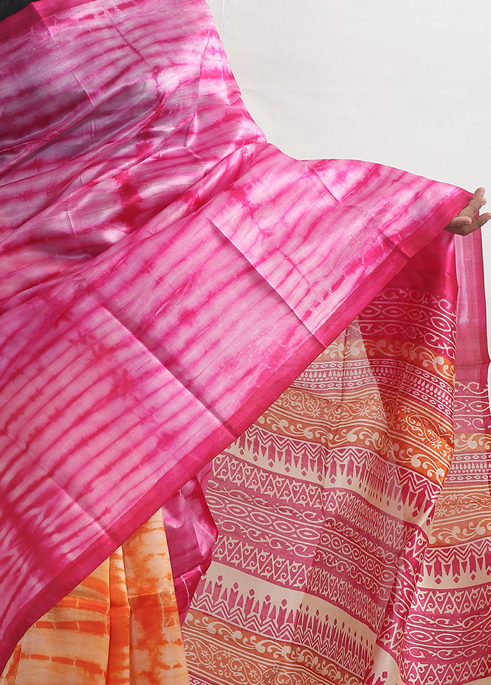 Pink Printed Pure Silk Saree With Blouse Piece - Indian Silk House Agencies