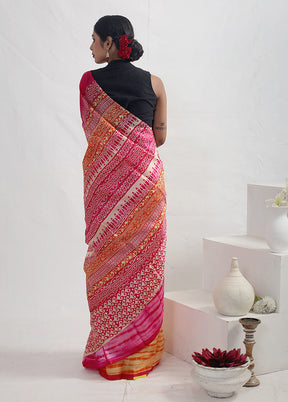 Pink Printed Pure Silk Saree With Blouse Piece - Indian Silk House Agencies