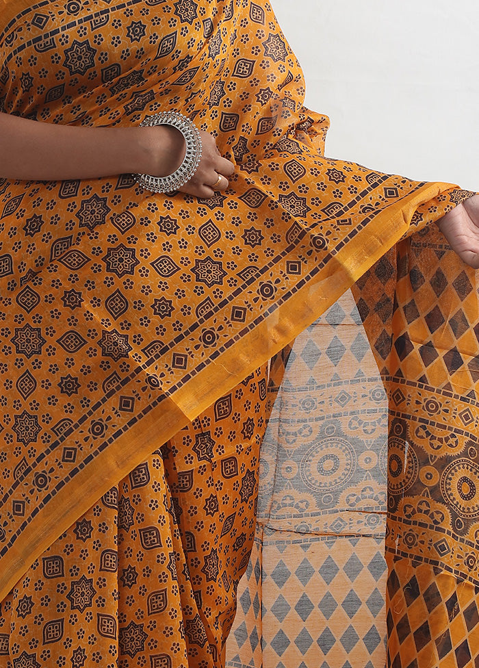 Yellow Chanderi Cotton Saree With Blouse Piece - Indian Silk House Agencies