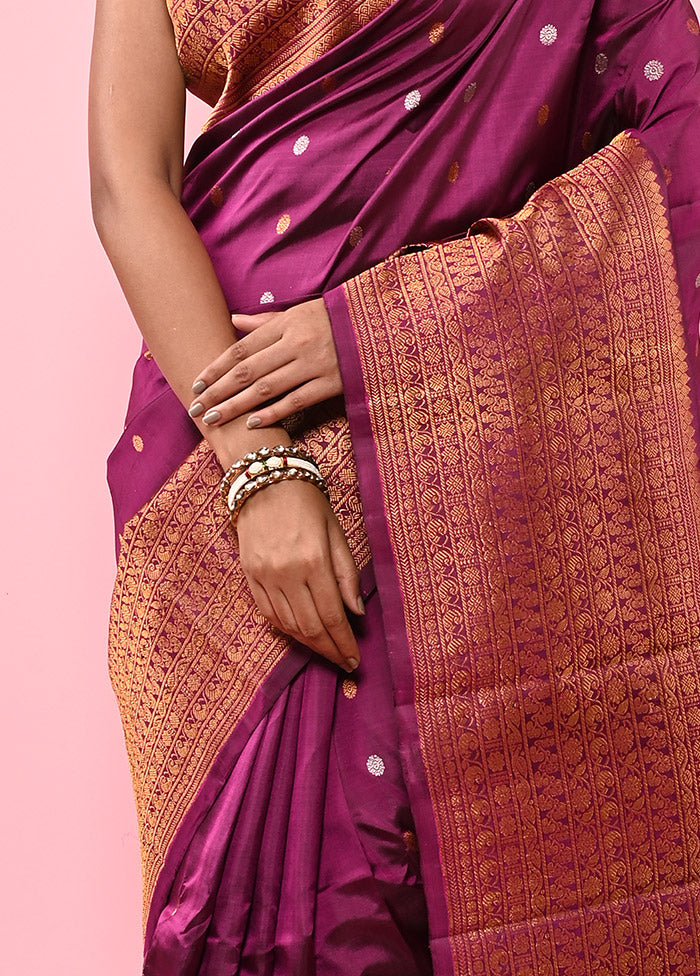 Purple Gadwal Pure Silk Saree Without Blouse Piece - Indian Silk House Agencies