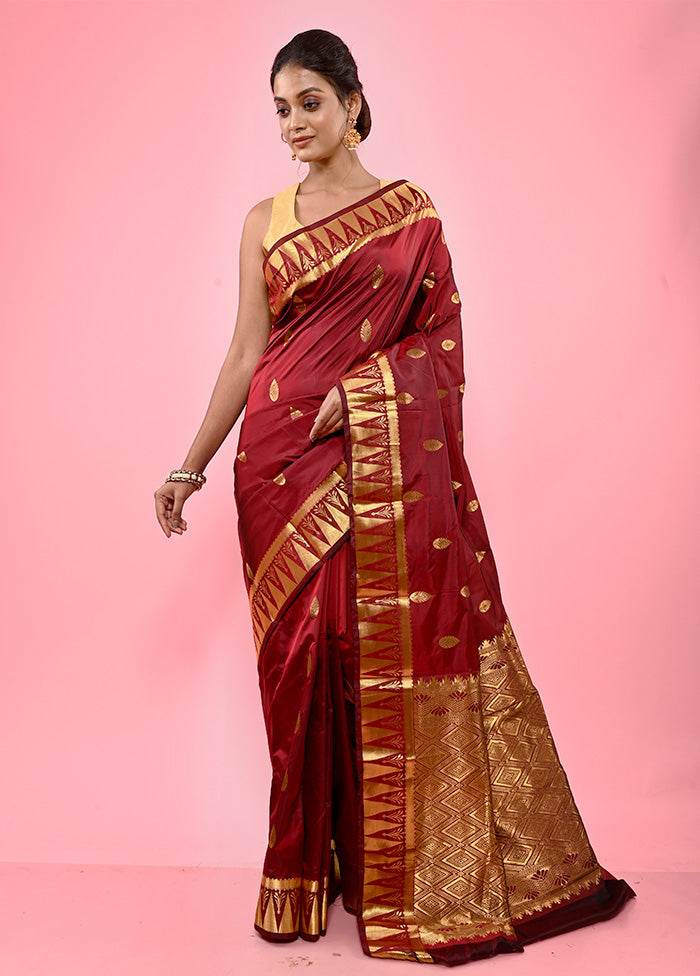 Maroon Kanjivaram Silk Saree With Blouse Piece - Indian Silk House Agencies