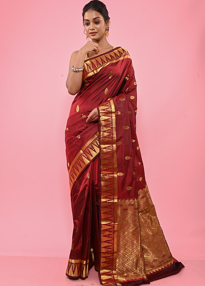 Maroon Kanjivaram Silk Saree With Blouse Piece - Indian Silk House Agencies