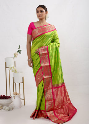 Green Kanjivaram Pure Silk Saree With Blouse Piece - Indian Silk House Agencies