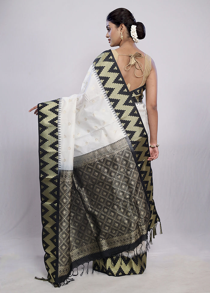 White Kanjivaram Silk Saree With Blouse Piece - Indian Silk House Agencies