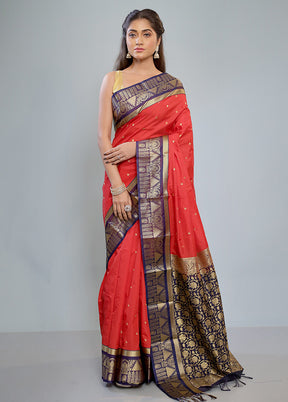 Red Kanjivaram Silk Saree With Blouse Piece - Indian Silk House Agencies