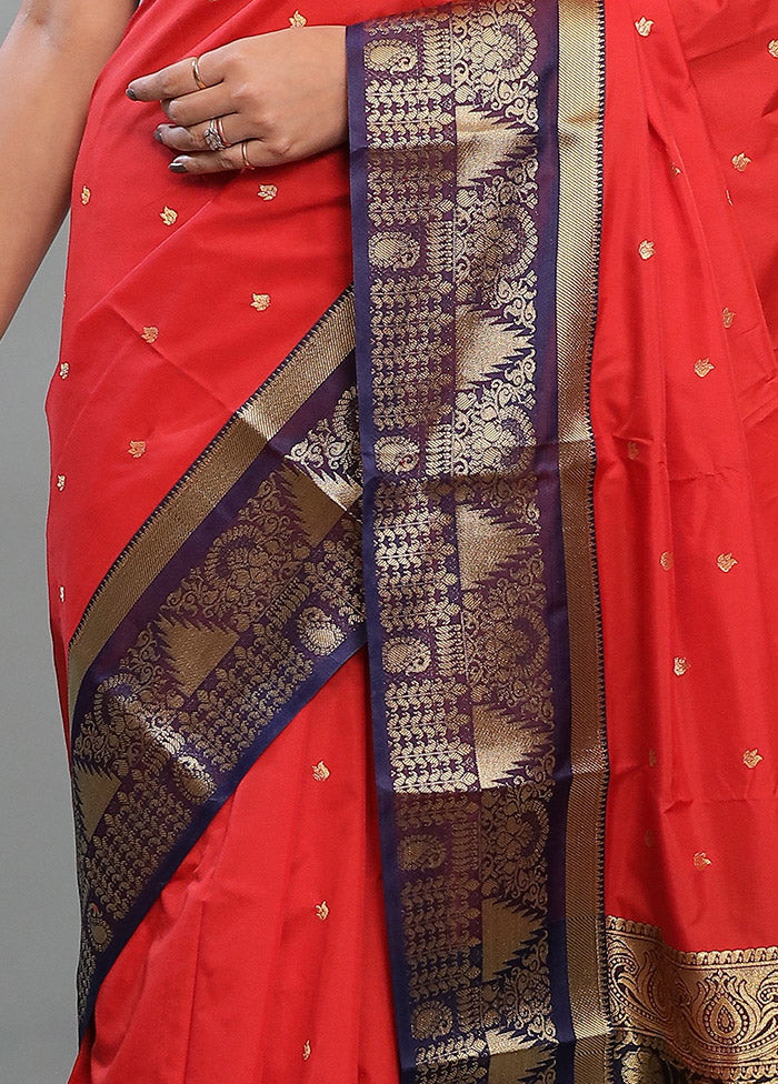 Red Kanjivaram Silk Saree With Blouse Piece - Indian Silk House Agencies