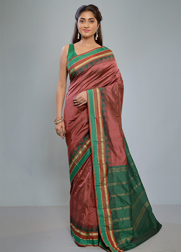 Rosewood Kanjivaram Silk Saree With Blouse Piece - Indian Silk House Agencies