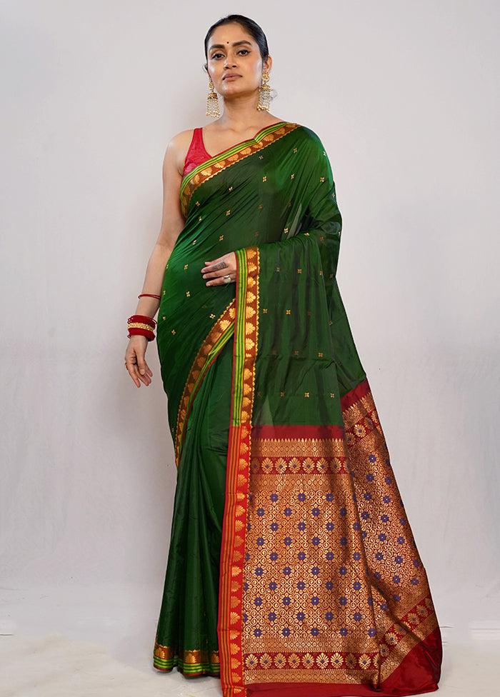 Green Kanjivaram Silk Saree With Blouse Piece - Indian Silk House Agencies