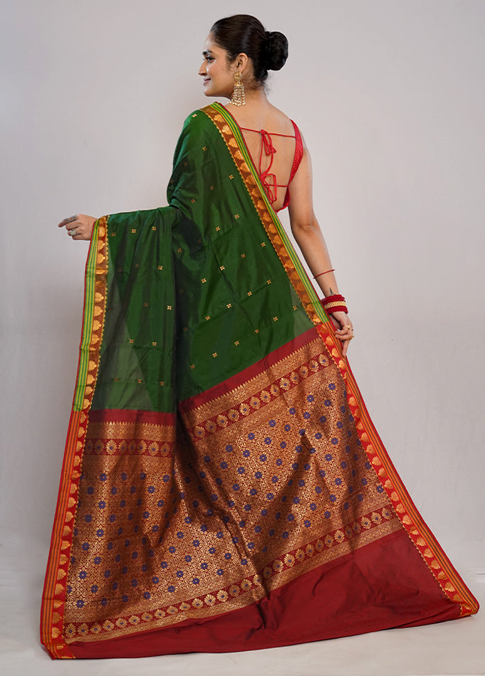 Green Kanjivaram Silk Saree With Blouse Piece - Indian Silk House Agencies