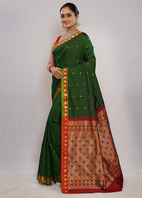 Green Kanjivaram Silk Saree With Blouse Piece - Indian Silk House Agencies