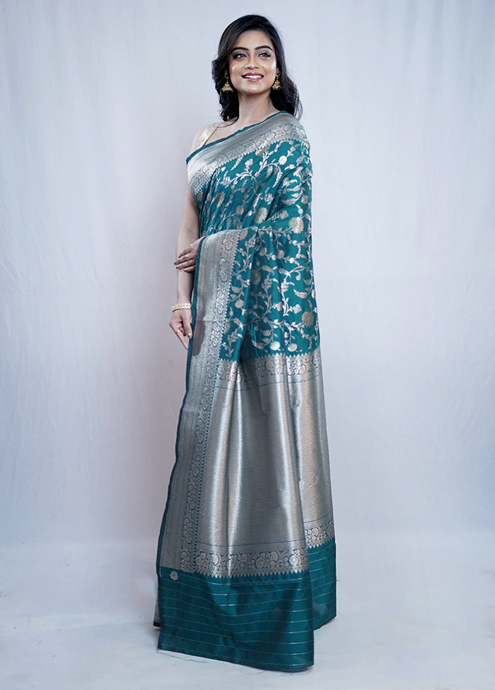 Green Katan Silk Saree With Blouse Piece - Indian Silk House Agencies