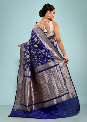 Blue Semi Katan Silk Saree With Blouse Piece - Indian Silk House Agencies