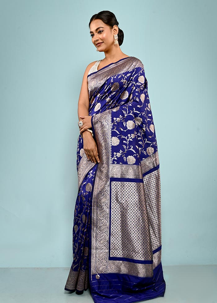Blue Semi Katan Silk Saree With Blouse Piece - Indian Silk House Agencies