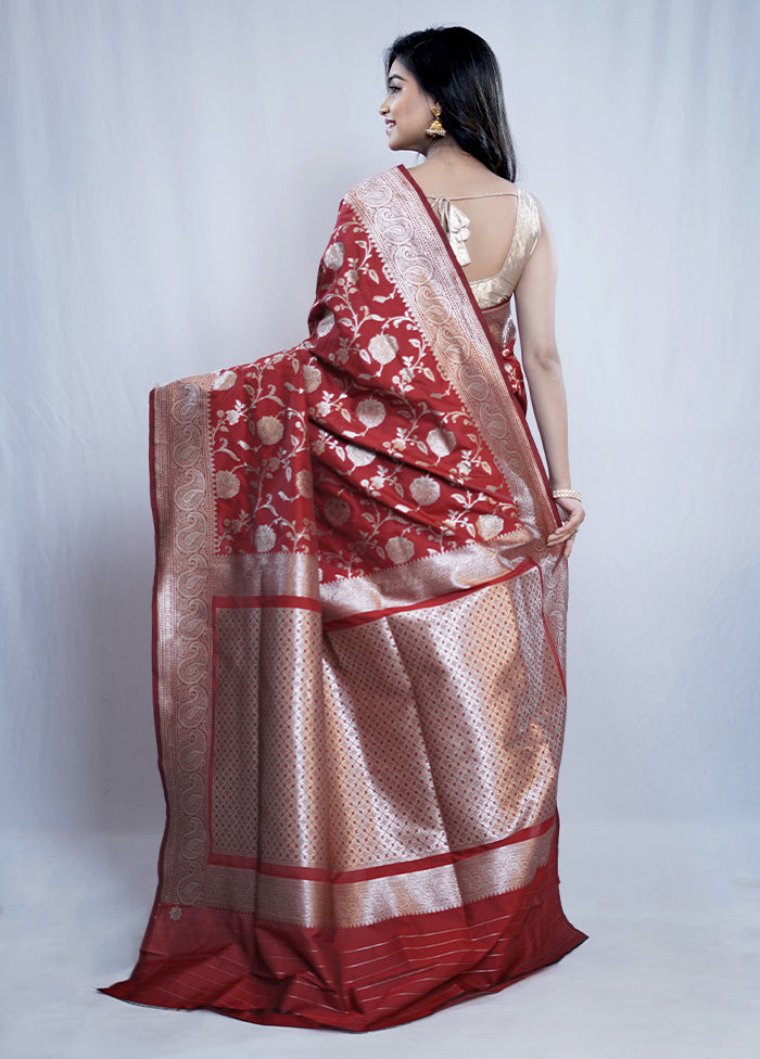 Red Katan Silk Saree With Blouse Piece - Indian Silk House Agencies