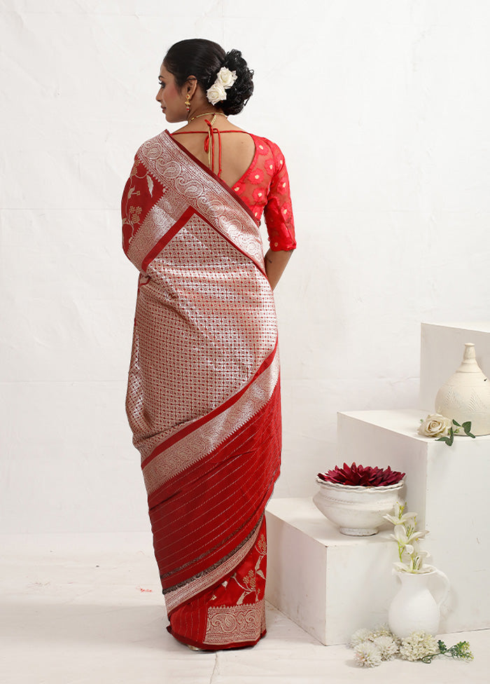 Red Semi Katan Silk Saree With Blouse Piece - Indian Silk House Agencies