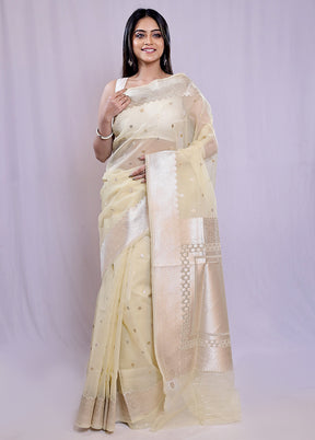 Cream Organza Saree With Blouse Piece - Indian Silk House Agencies