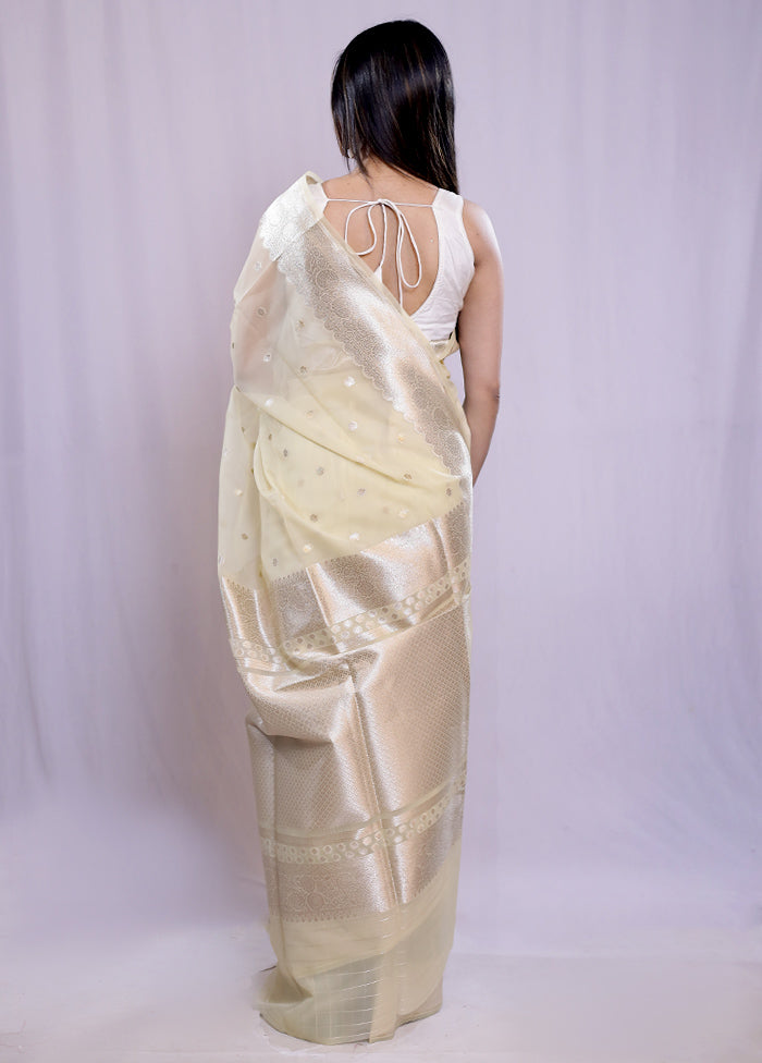 Cream Organza Saree With Blouse Piece - Indian Silk House Agencies