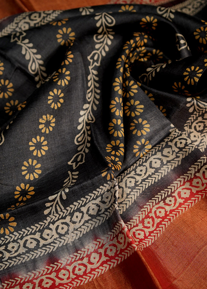 Grey Tussar Silk Saree With Blouse Piece - Indian Silk House Agencies