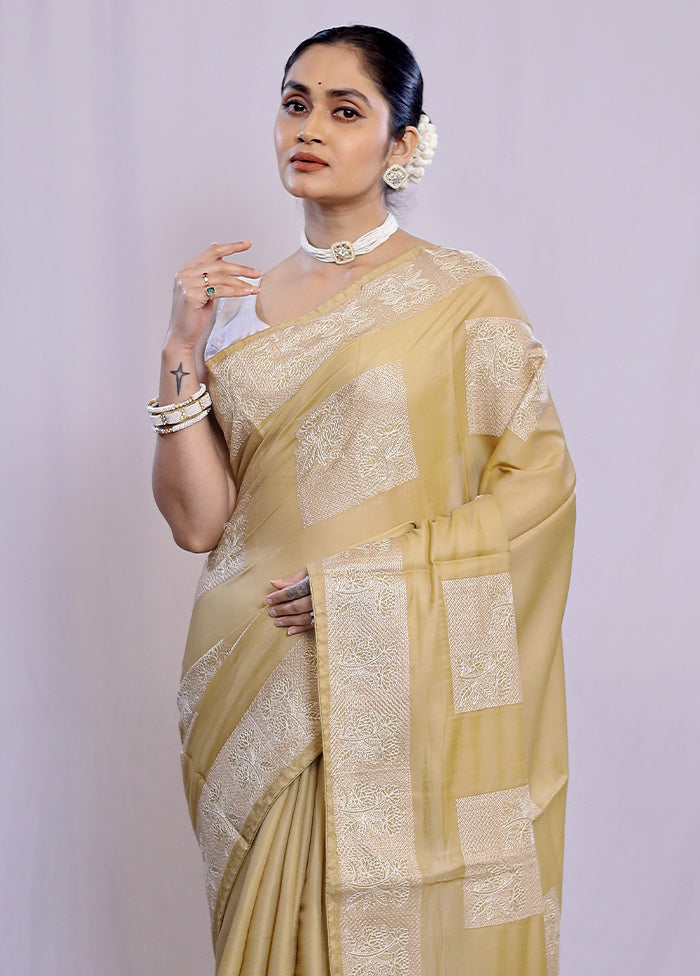 Cream Tussar Silk Saree With Blouse Piece - Indian Silk House Agencies