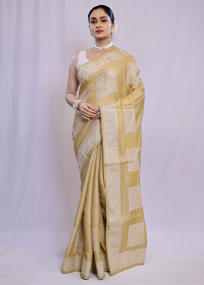 Cream Tussar Silk Saree With Blouse Piece - Indian Silk House Agencies