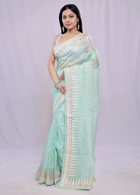 Green Pure Organza Saree With Blouse Piece - Indian Silk House Agencies