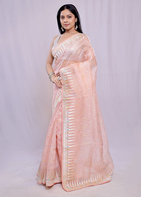Peach Pure Organza Saree With Blouse Piece - Indian Silk House Agencies