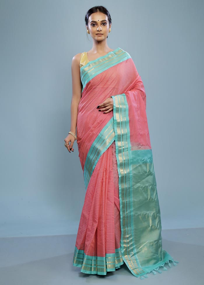 Pink Silk Cotton Gadwal Saree Without Blouse Piece - Indian Silk House Agencies