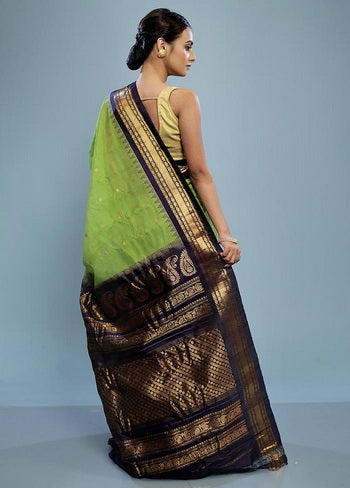 Green Silk Cotton Gadwal Saree Without Blouse Piece - Indian Silk House Agencies