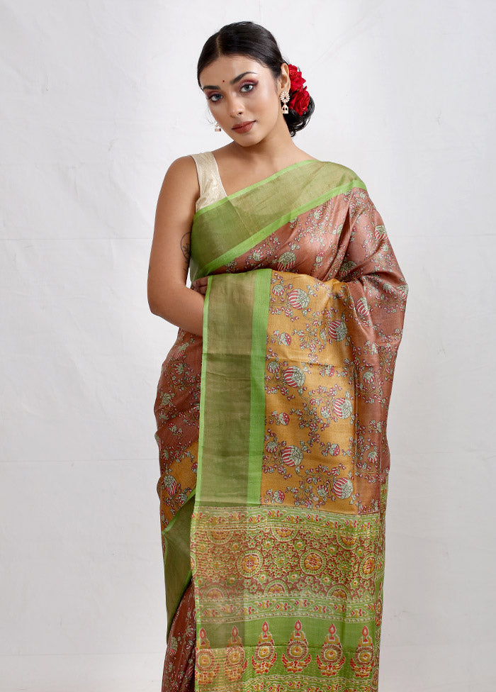 Rust Tussar Silk Saree With Blouse Piece - Indian Silk House Agencies