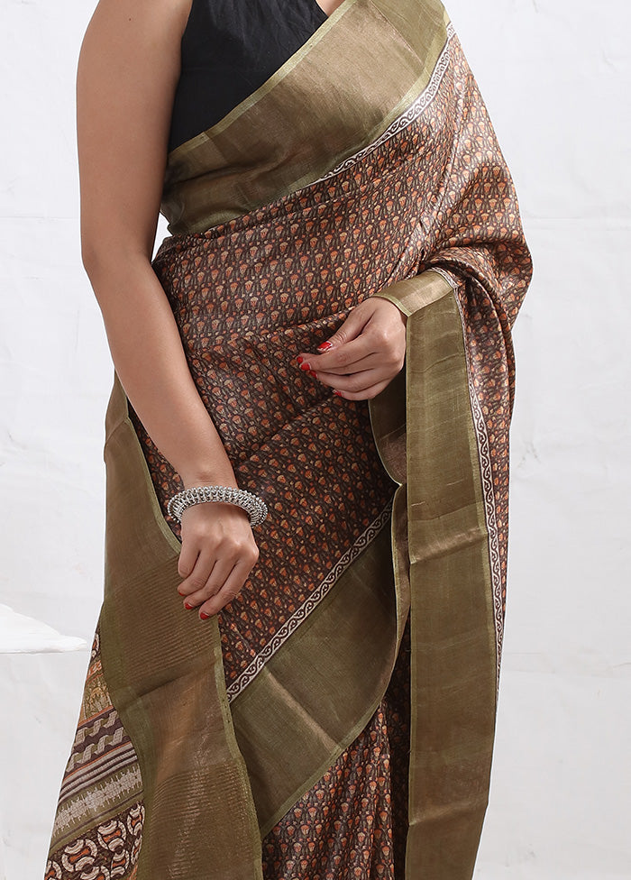 Brown Tussar Silk Saree With Blouse Piece - Indian Silk House Agencies