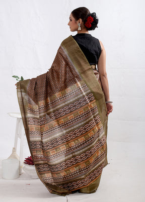 Brown Tussar Silk Saree With Blouse Piece - Indian Silk House Agencies