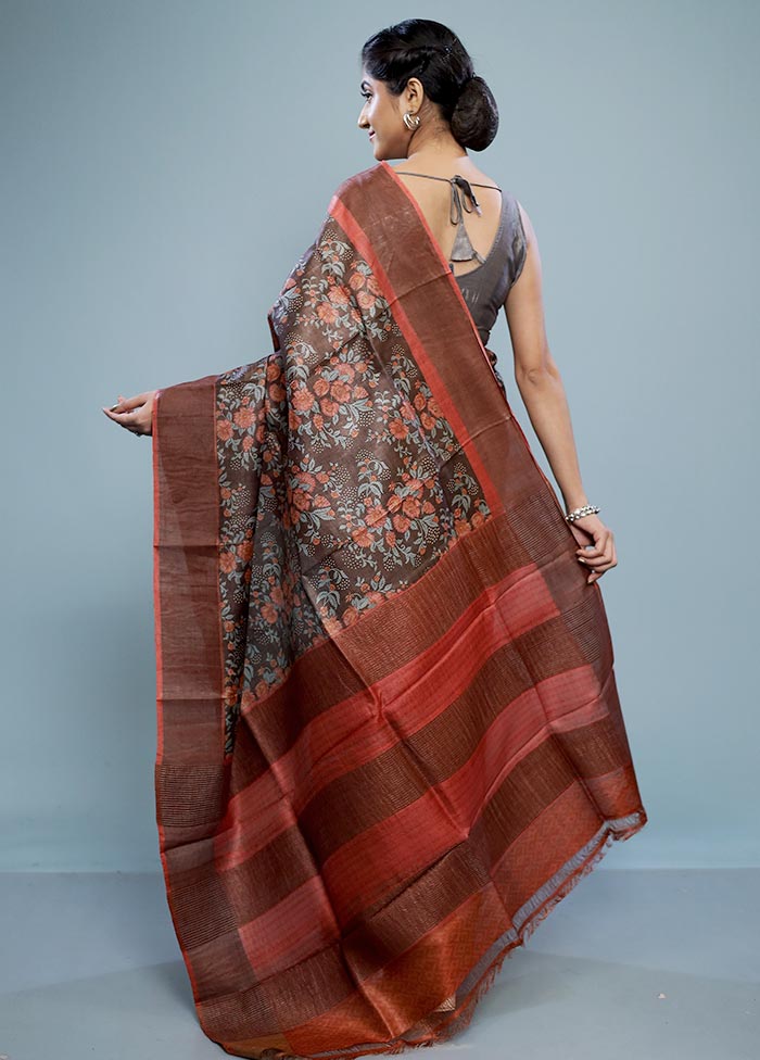 Brown Tussar Silk Saree With Blouse Piece - Indian Silk House Agencies