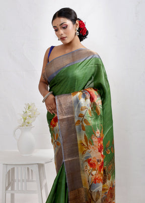 Green Tussar Silk Saree With Blouse Piece - Indian Silk House Agencies