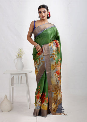 Green Tussar Silk Saree With Blouse Piece - Indian Silk House Agencies