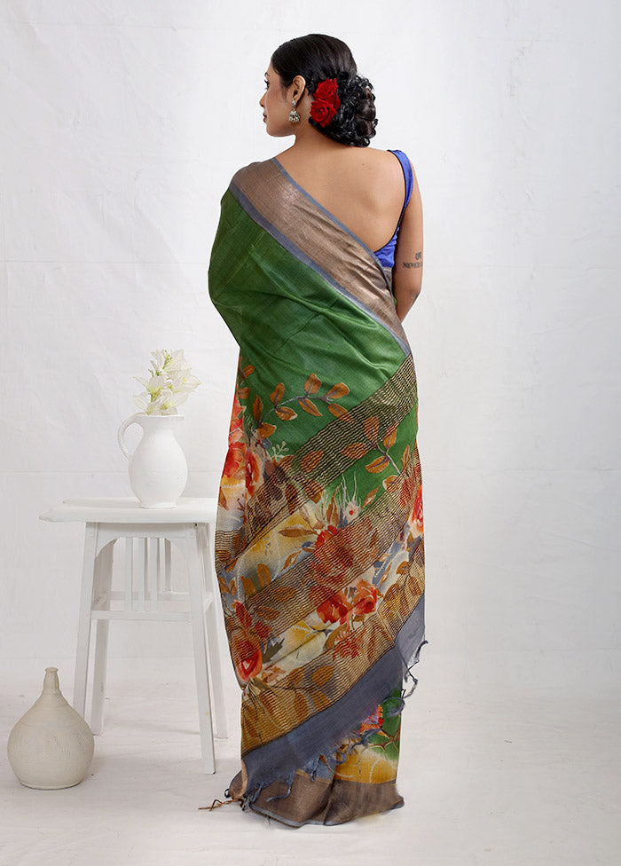 Green Tussar Silk Saree With Blouse Piece - Indian Silk House Agencies