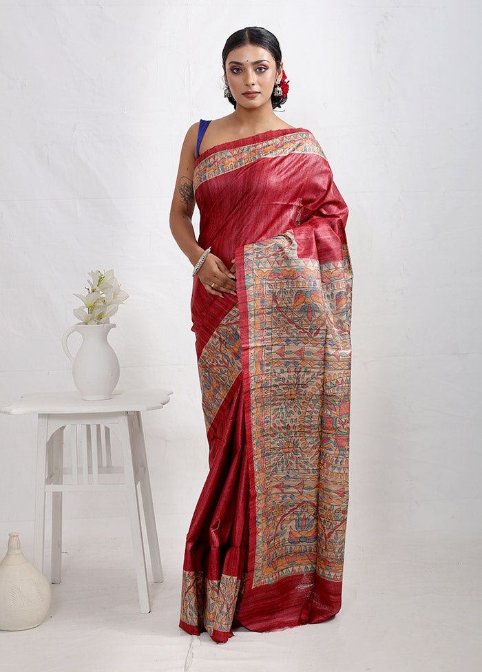 Pink Madhubani Printed Tussar Silk Saree With Blouse Piece - Indian Silk House Agencies