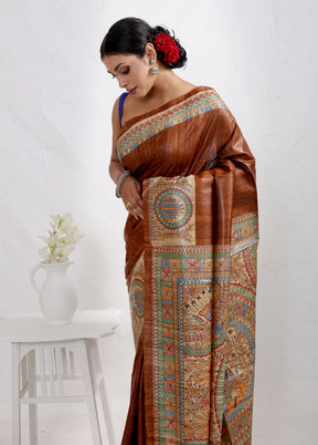 Rust Madhubani Printed Tussar Silk Saree With Blouse Piece - Indian Silk House Agencies
