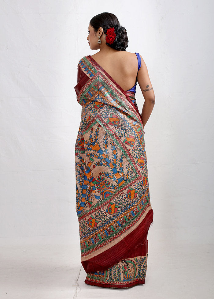 Red Madhubani Printed Tussar Silk Saree With Blouse Piece - Indian Silk House Agencies